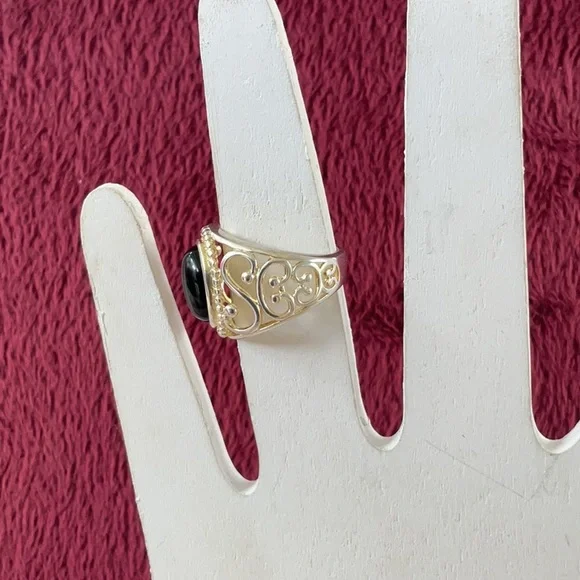 RJ Graziano Sterling Silver 925 Swirl Black Onyx Oval Cabochon Ring size 5-1/2 - Picture 4 of 5